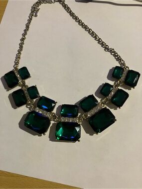 Estate Emerald and Gold Statement Necklace - Deep Green Stones